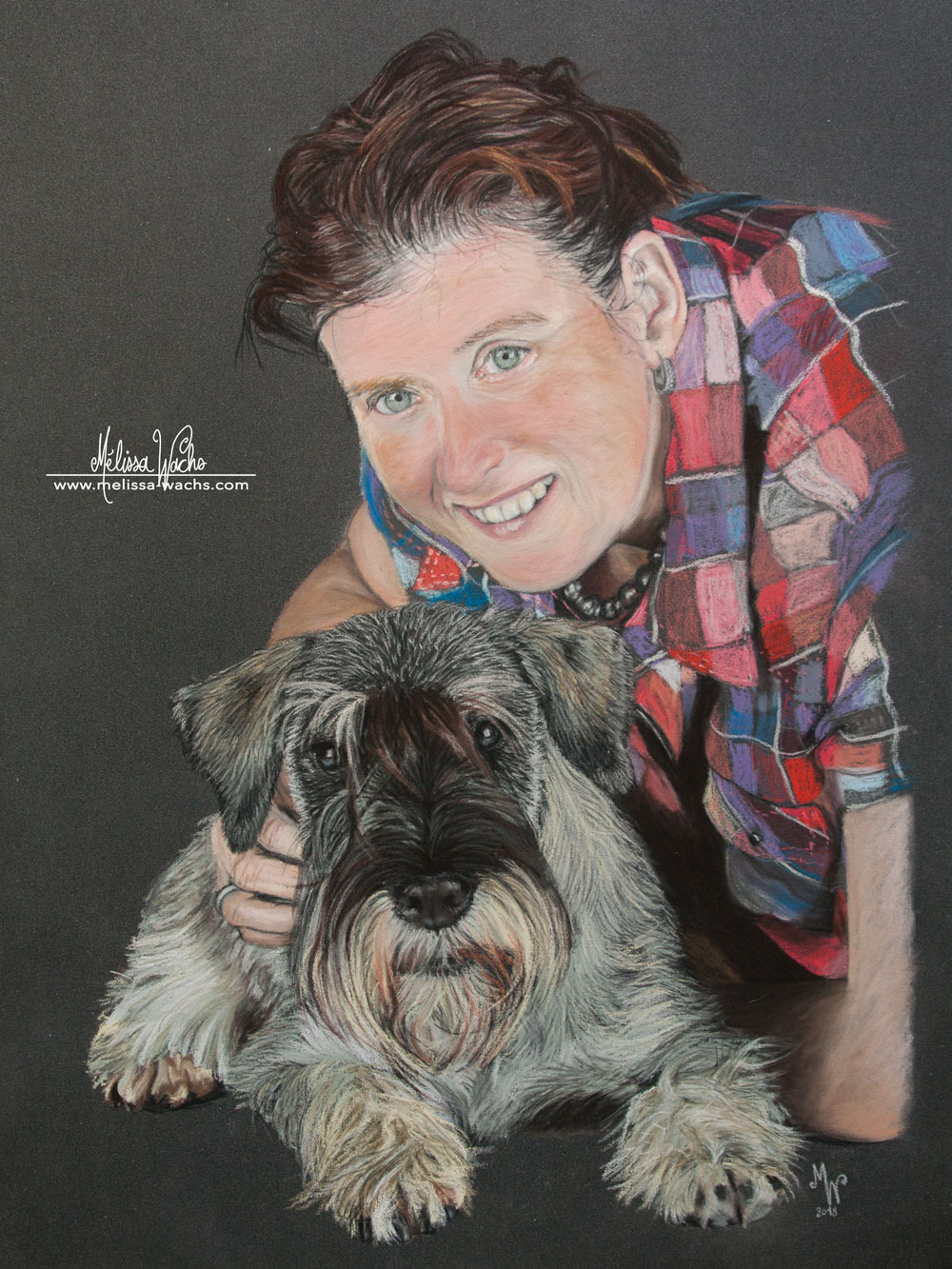 Portrait de chien et humain aux pastels par Mélissa WACHS